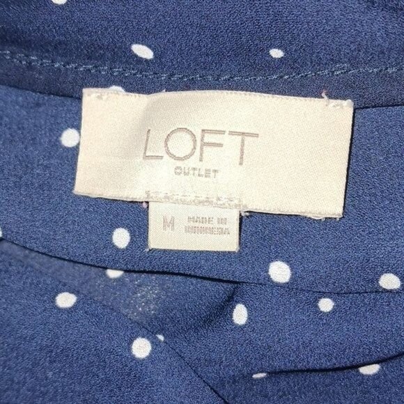 Loft Blouse Blue Polka Dot Sleeveless Semi Sheer Flowy Womens Size M - Picture 7 of 8